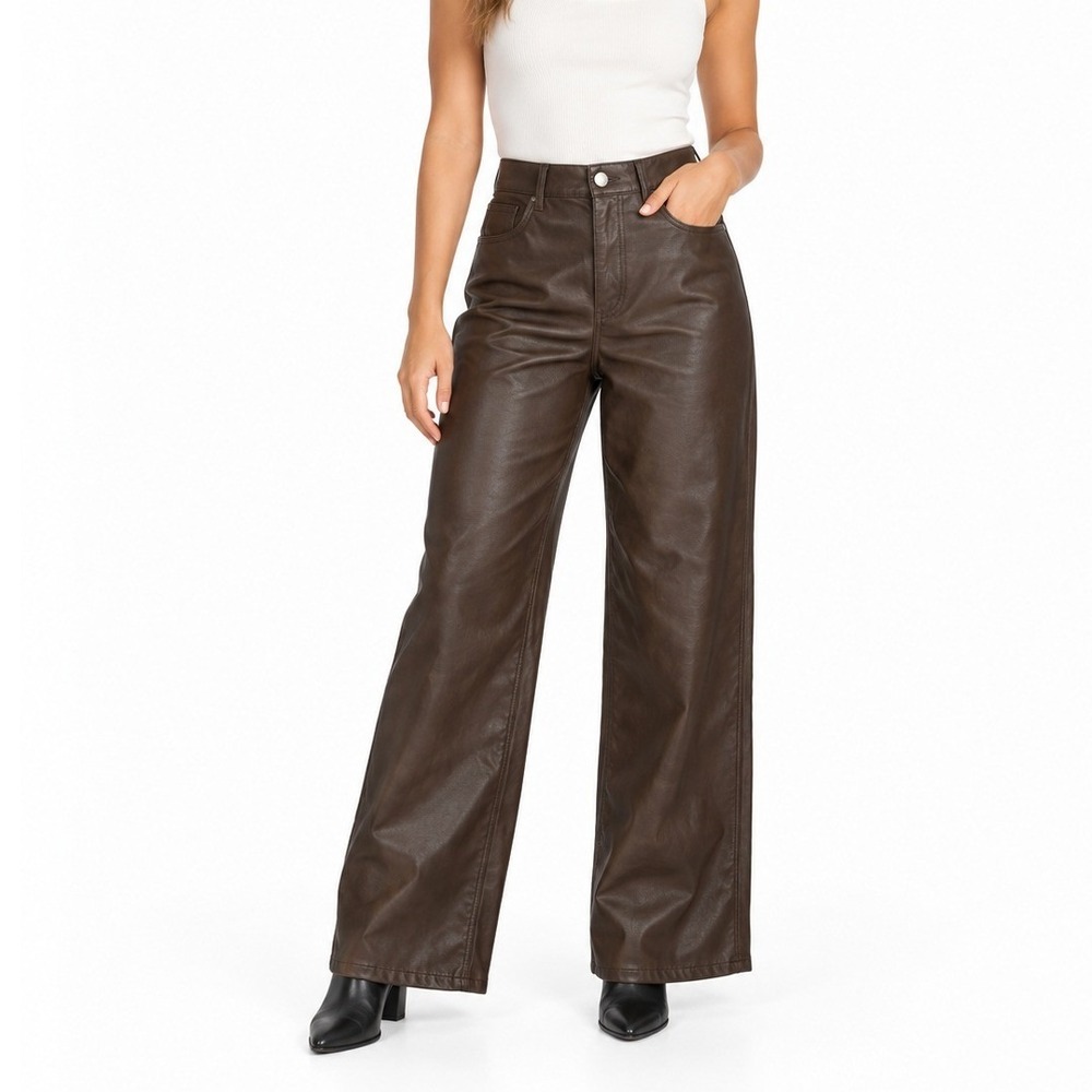 LOFT Made & Loved Brown Faux Leather Wide Leg Pants | Size 8 (29)